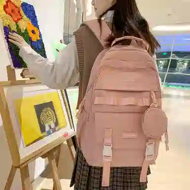 行途双肩包女款韩版百搭大容量初高中大学生书包休闲简约旅行背包尼龙多色