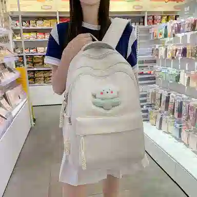 行途 中学生日系纯色高中生夏季休闲旅游背包防泼水 尼龙 双肩包 男女同款情侣款 黑色/米白色/绿色/粉色/黄色