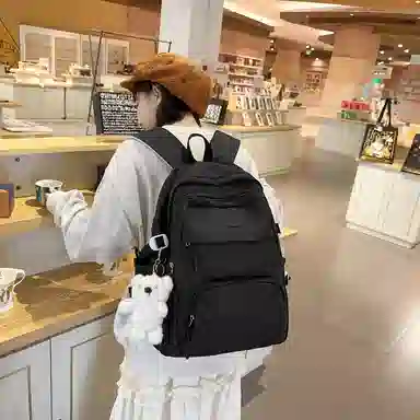 行途 小清新大容量百搭休闲 尼龙 双肩包 男女同款情侣款 黑色/白色/黄色/紫色/蓝色