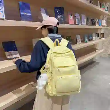 行途 小清新大容量百搭休闲 尼龙 双肩包 男女同款情侣款 黑色/白色/黄色/紫色/蓝色