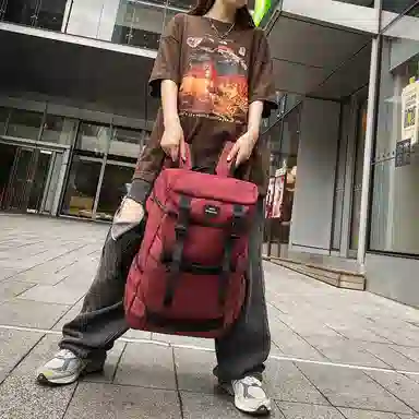 行途 简约休闲大容量 尼龙 双肩包 男女同款情侣款 黑色/酒红色/白色