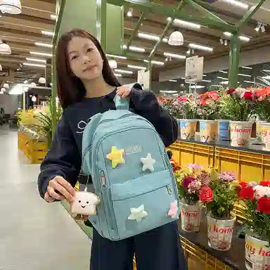 行途 可爱简约学院风 尼龙 双肩包 常规 女款 黑色/粉色/绿色/紫色