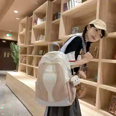 行途 高级感轻便颜值撞色 尼龙 双肩包 常规 女款 灰色/蓝色/粉色/蓝黄色