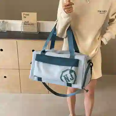 行途 大容量拼色设计 织物 手提健身包 大号 男女同款情侣款 黑色/米白色/蓝色/粉色/卡其色