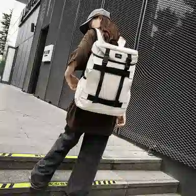 行途 简约休闲大容量 尼龙 双肩包 男女同款情侣款 黑色/酒红色/白色