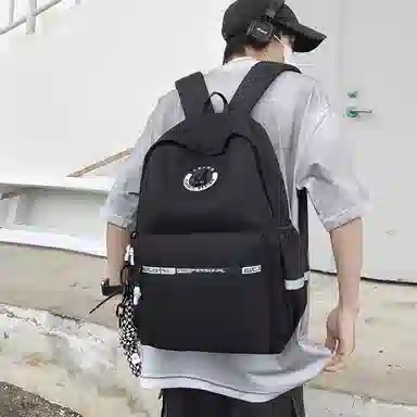 行途 双肩包大容量高级感书包高中简约 男女同款 大学生休闲百搭旅行背包 黑色