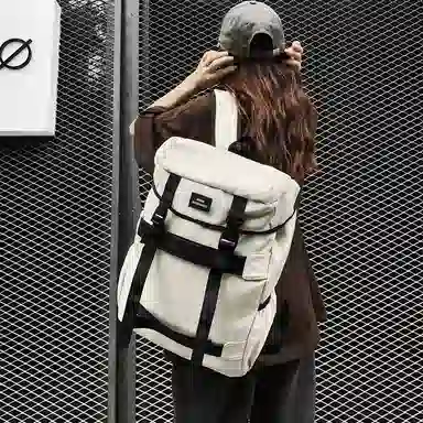 行途 简约休闲大容量 尼龙 双肩包 男女同款情侣款 黑色/酒红色/白色