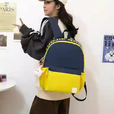 行途 轻便大容量简约初高中学生拉链开合 尼龙 书包背包双肩包 常规 男女同款情侣款 蓝配黄、粉色、红色、粉配蓝