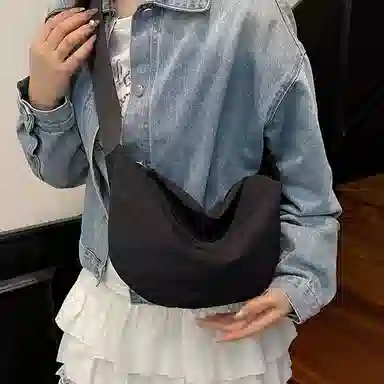 行途 潮牌学生简约百搭布袋背包休闲通勤腋下包 水洗布 斜挎单肩包 男女同款情侣款 黑色/白色/绿色/黄色/桔色