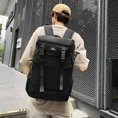 行途 简约休闲大容量 尼龙 双肩包 男女同款情侣款 黑色/酒红色/白色