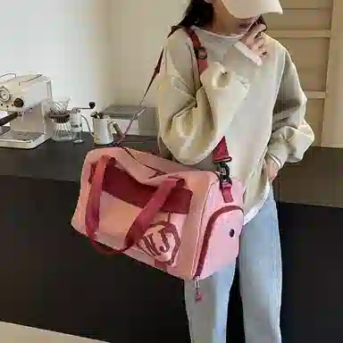 行途 大容量拼色设计 织物 手提健身包 大号 男女同款情侣款 黑色/米白色/蓝色/粉色/卡其色