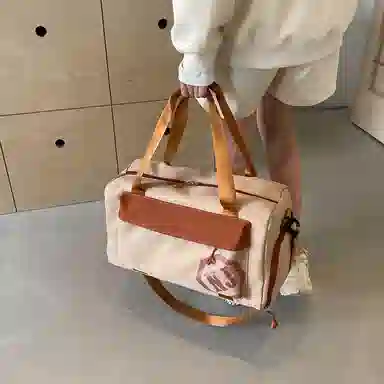 行途 大容量拼色设计 织物 手提健身包 大号 男女同款情侣款 黑色/米白色/蓝色/粉色/卡其色