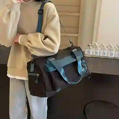 行途 大容量拼色设计 织物 手提健身包 大号 男女同款情侣款 黑色/米白色/蓝色/粉色/卡其色