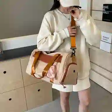 行途 大容量拼色设计 织物 手提健身包 大号 男女同款情侣款 黑色/米白色/蓝色/粉色/卡其色