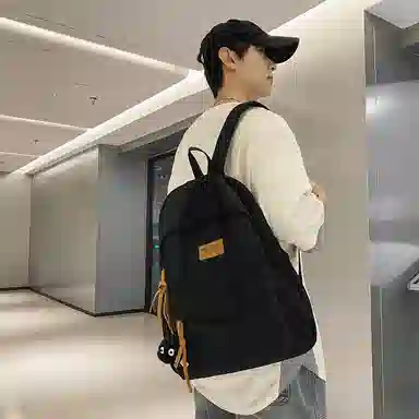 行途 初中高颜值森系纯色百搭小众设计感高中大学生 尼龙 书包背包双肩包 常规 男女同款情侣款 黑色/白色/绿色/卡其色