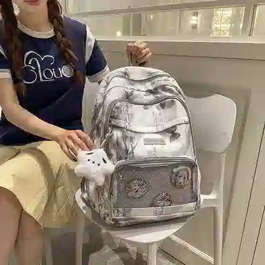 行途 新中式国风简约 条绒 双肩包 男女同款情侣款 灰色/粉色/卡其色/黄色/蓝色/绿色