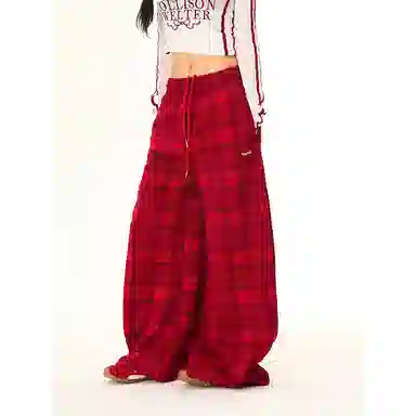YICHEN Vintage Plaid Wide Leg Pants