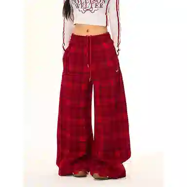 YICHEN Vintage Plaid Wide Leg Pants