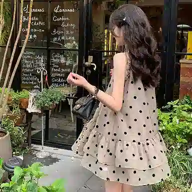 识恩 通勤圆领薄款套头纯色短款无袖连衣裙 女款