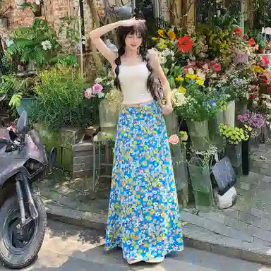 识恩 碎花宽松高腰包臀休闲长裙 女款