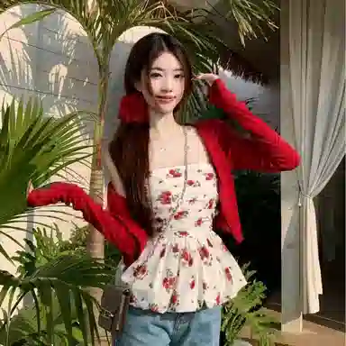 识恩 复古辣妹碎花抹胸 女款