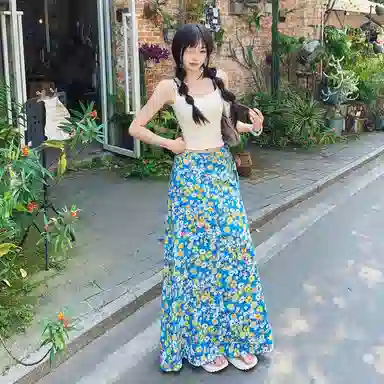 识恩 碎花宽松高腰包臀休闲长裙 女款