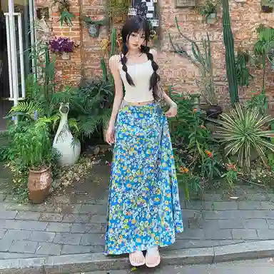 识恩 碎花宽松高腰包臀休闲长裙 女款