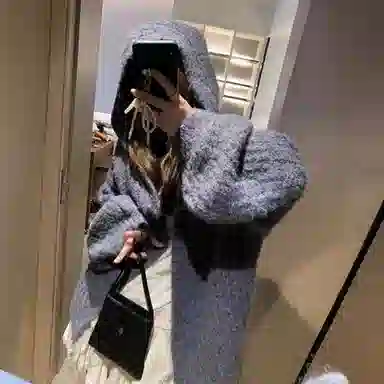 识恩 韩系慵懒风软糯连帽舒适中长款针织衫 女款