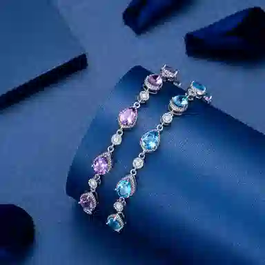 法思梵 复古水滴彩色手饰 浪漫海洋之心 轻奢优雅 灵动闪耀#好运天然 紫水晶 手链 女款