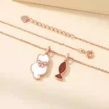 法思梵 猫鱼之恋 萌趣可爱元气精致贵气优雅气质温柔小清新闪耀百搭 轻奢小众璀璨浪漫梦幻高级简约设计感锁骨链天然 玛瑙 项链 女款