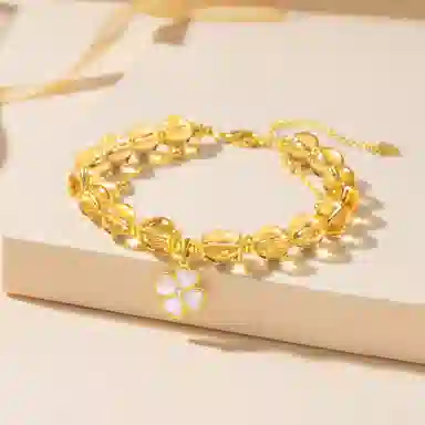 法思梵 复古中式风国潮小众设计 招财纳福幸运四叶草 #聚财好运 黄水晶 手链 女款