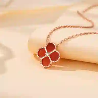 法思梵 幸运四叶草系列 温柔气质优雅女王梦幻清冷感简约精致小众吊坠 轻奢闪耀浪漫唯美高级感设计时尚百搭显白锁骨链 玛瑙 项链 女款