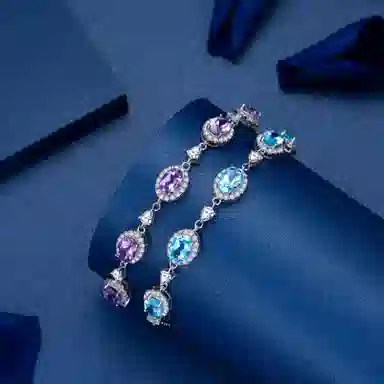 法思梵 碧海之晶 轻奢小众原创设计几何椭圆高级感 复古彩色精致百搭时尚感显白梦幻经典优雅叠戴可调节#好运天然 紫水晶 手链 女款