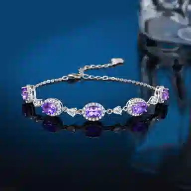 法思梵 碧海之晶 轻奢小众原创设计几何椭圆高级感 复古彩色精致百搭时尚感显白梦幻经典优雅叠戴可调节#好运天然 紫水晶 手链 女款