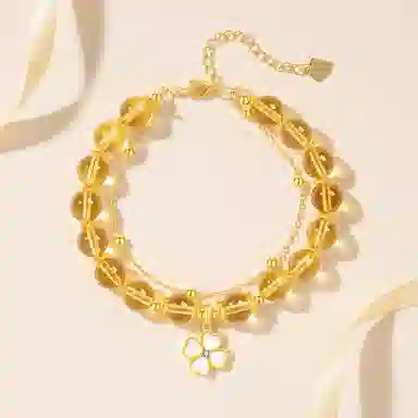 法思梵 复古中式风国潮小众设计 招财纳福幸运四叶草 #聚财好运 黄水晶 手链 女款