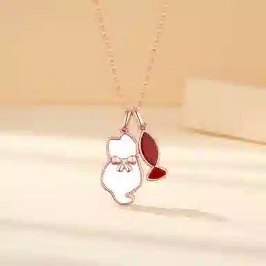 法思梵 猫鱼之恋 萌趣可爱元气精致贵气优雅气质温柔小清新闪耀百搭 轻奢小众璀璨浪漫梦幻高级简约设计感锁骨链天然 玛瑙 项链 女款