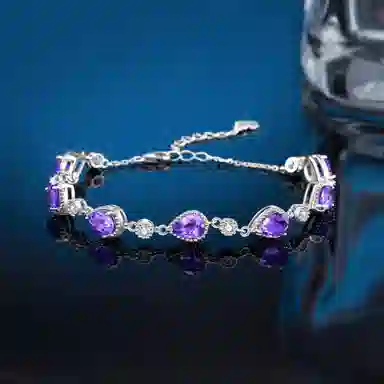 法思梵 复古水滴彩色手饰 浪漫海洋之心 轻奢优雅 灵动闪耀#好运天然 紫水晶 手链 女款