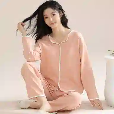 兰缪 带胸垫纯色简约高级感柔软家居服睡衣套装 女款