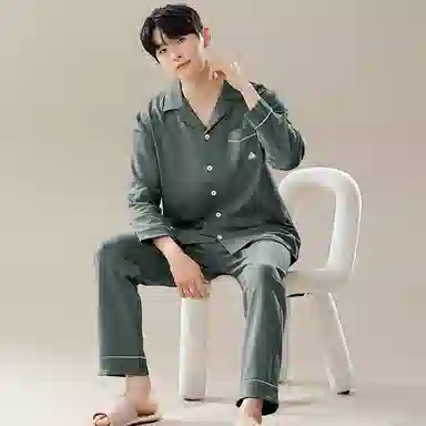 兰缪 翻领开衫长袖长裤简约高级风睡衣套装 男款