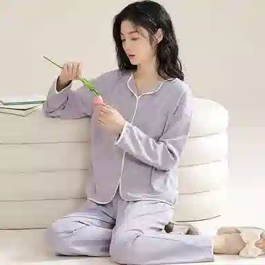 兰缪 带胸垫纯色简约高级感柔软家居服睡衣套装 女款