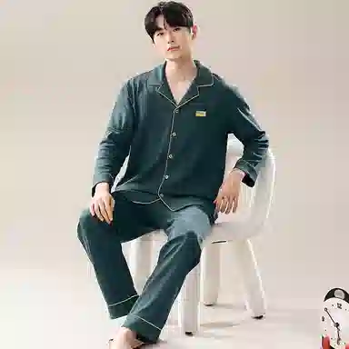 兰缪 翻领开衫长袖长裤简约高级风睡衣套装 男款