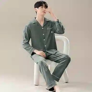 兰缪 翻领开衫长袖长裤简约高级风睡衣套装 男款