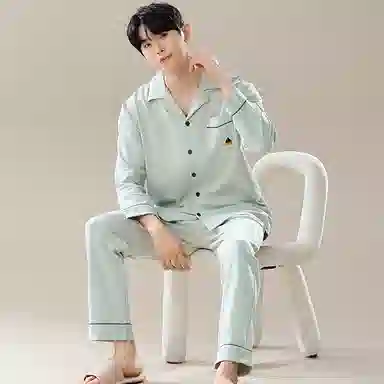 兰缪 翻领开衫长袖长裤简约高级风睡衣套装 男款