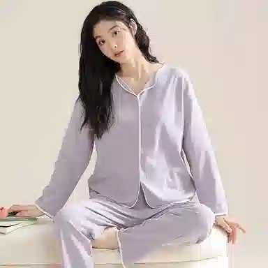 兰缪 带胸垫纯色简约高级感柔软家居服睡衣套装 女款