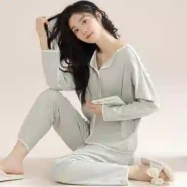 兰缪 带胸垫纯色简约高级感柔软家居服睡衣套装 女款