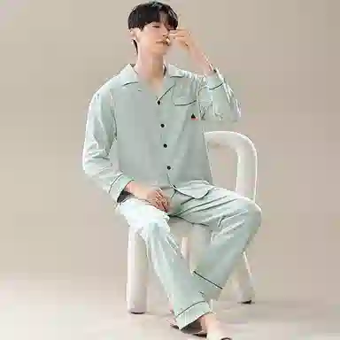 兰缪 翻领开衫长袖长裤简约高级风睡衣套装 男款