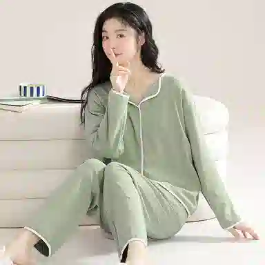 兰缪 带胸垫纯色简约高级感柔软家居服睡衣套装 女款