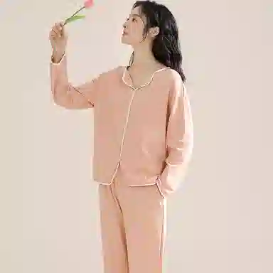 兰缪 带胸垫纯色简约高级感柔软家居服睡衣套装 女款