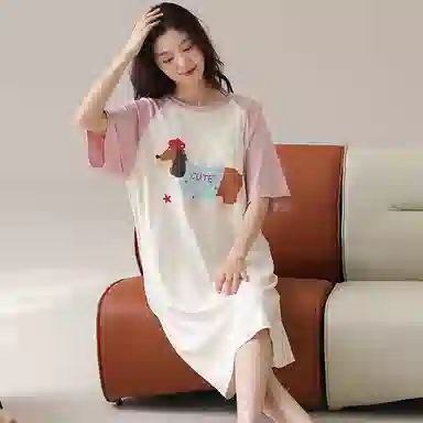 向薇 带胸垫薄款短袖可爱睡裙 女款
