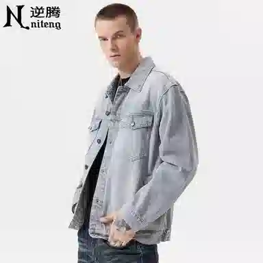 逆腾 秋季工装夹克男美式潮流复古宽松水洗男士纯棉牛仔外套 男女同款